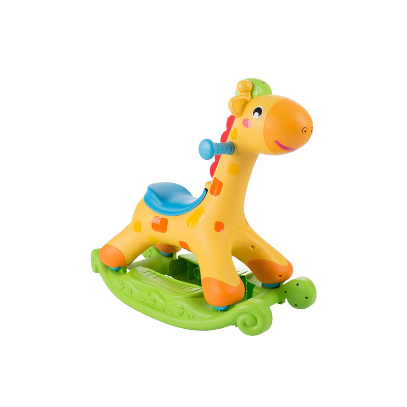 2-in-1 Giraffe Ride-On Toy, Rocking Chair & Baby Walker with Lights & Music