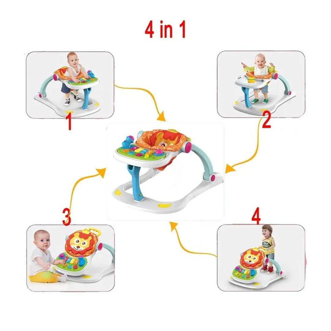 Close-up of the interactive sensory buttons and shape sorters on the Huanger walker - Toyspry