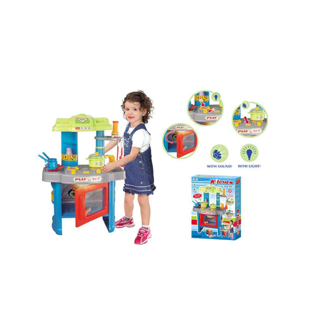 40-Piece Luxury Kids Toy Kitchen Set (Blue) - Lights & Sounds - Toyspry