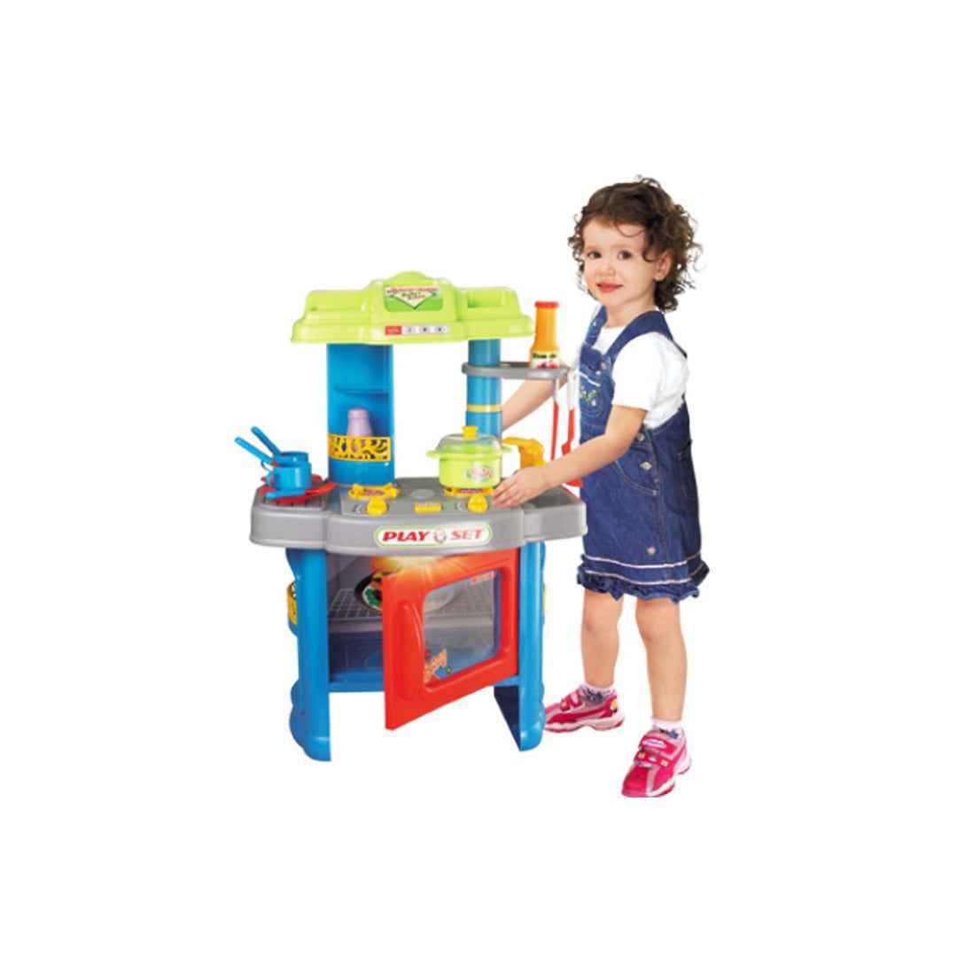40-Piece Luxury Kids Toy Kitchen Set (Blue) - Lights & Sounds - Toyspry
