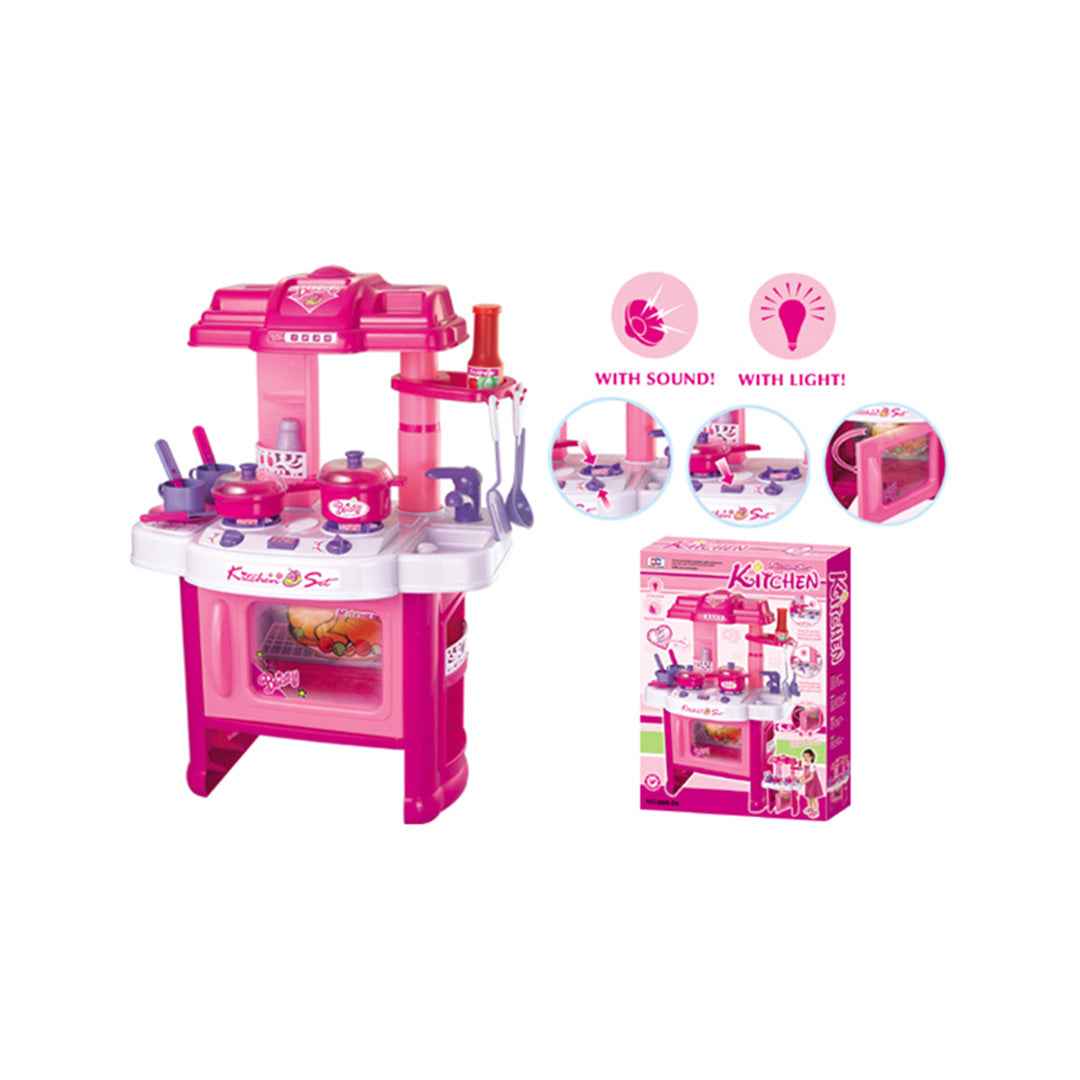 40-Piece Luxury Kids Toy Kitchen Set (Pink) - Lights & Sounds - Toyspry