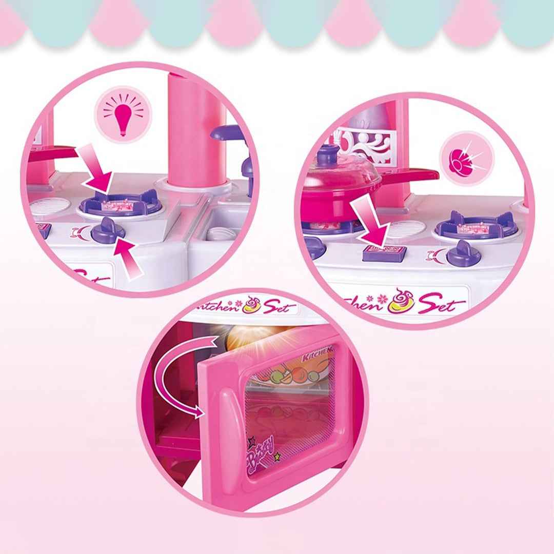 Luxury Kids Toy Kitchen Set - 40-Piece Playset with Lights & Sounds (Pink)