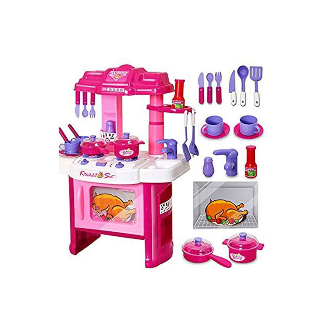 40-Piece Luxury Kids Toy Kitchen Set (Pink) - Lights & Sounds - Toyspry