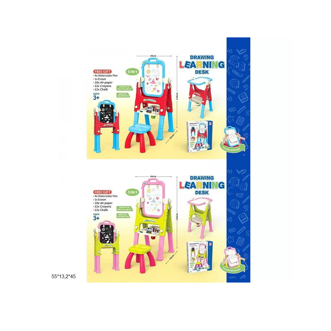 5-in-1 Kids Drawing Board & Learning Desk with Chair