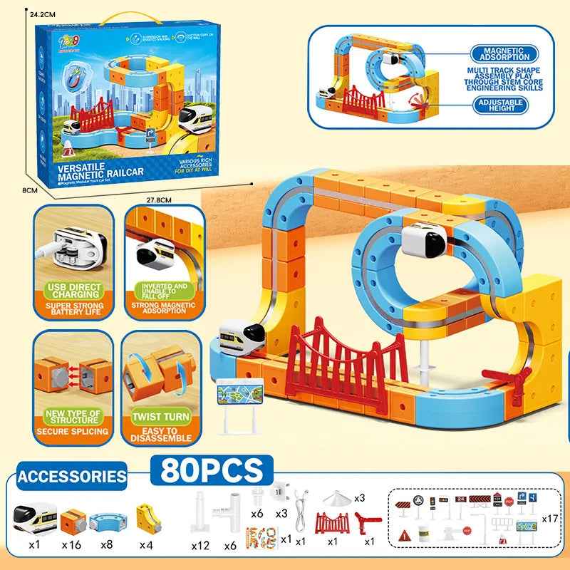 80-Piece 3D Magnetic Racing Track - Electric Fun Set - Toyspry