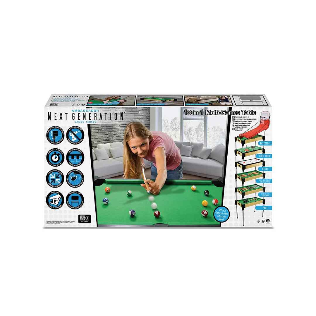 Ambassador 92cm Green Portable 10-in-1 Tabletop Pool Table - Toyspry