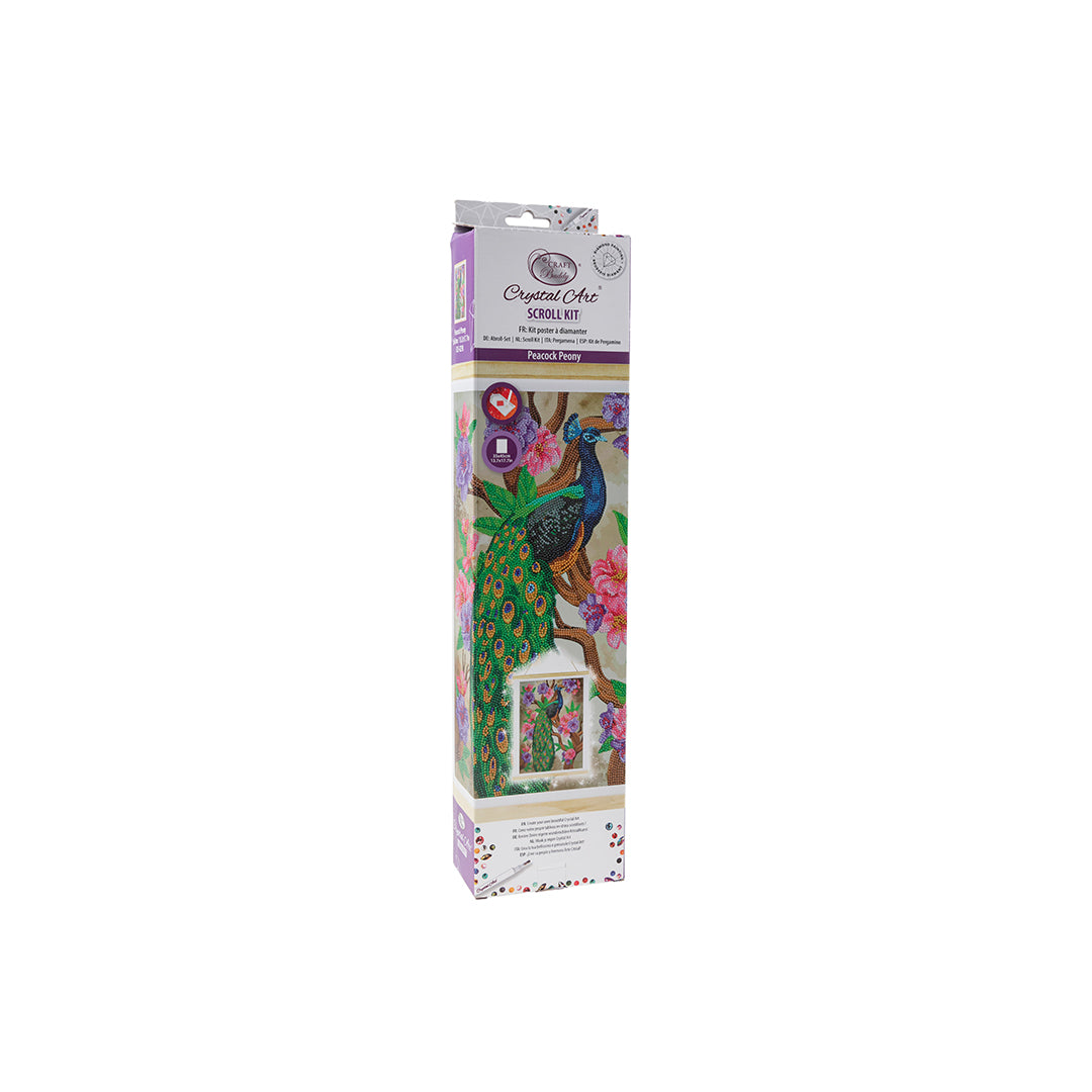 Craft Buddy Peacock Peony Crystal Art Scroll Kit (35x45cm) - Toyspry