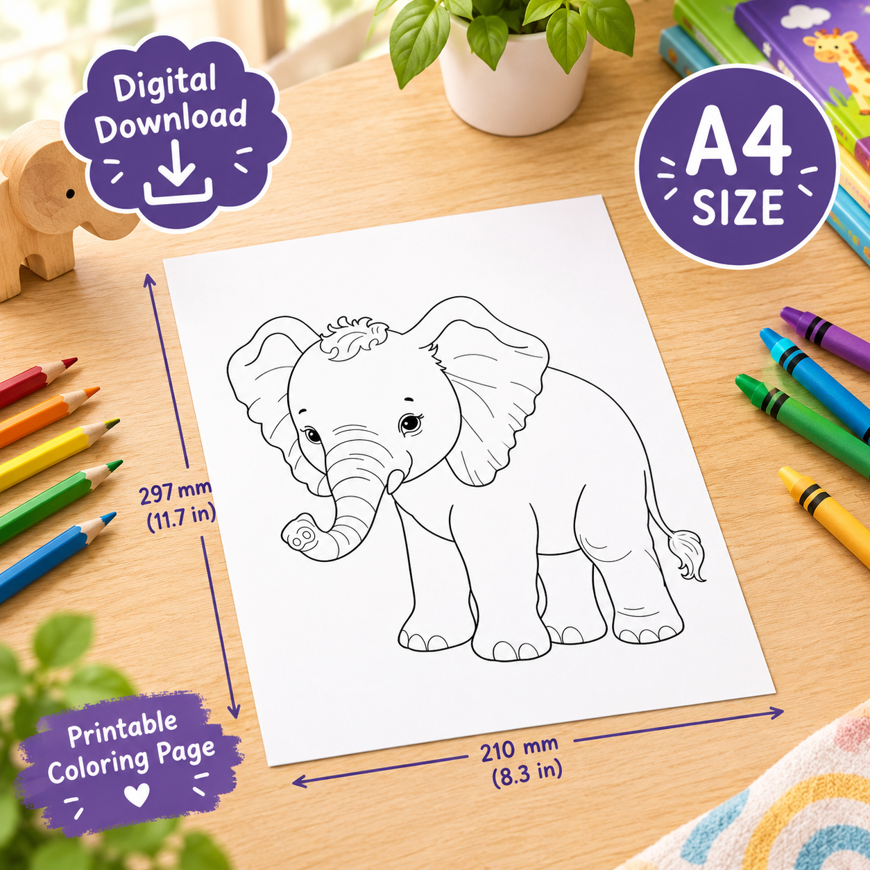 Baby Elephant Coloring Page | Free Digital Download