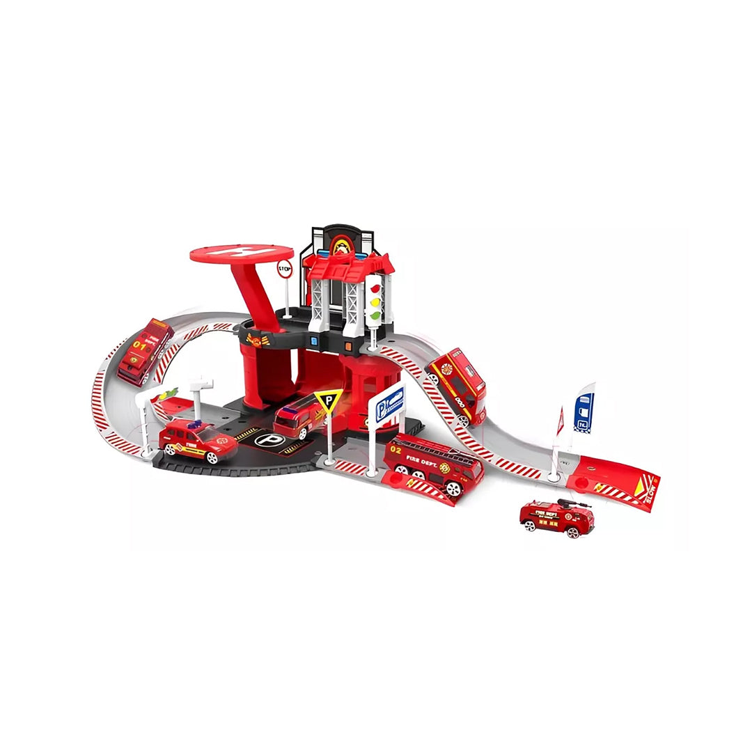 42-Piece DIY Fire Station Track Playset & Firefighter Toy with Vehicles - Toyspry
