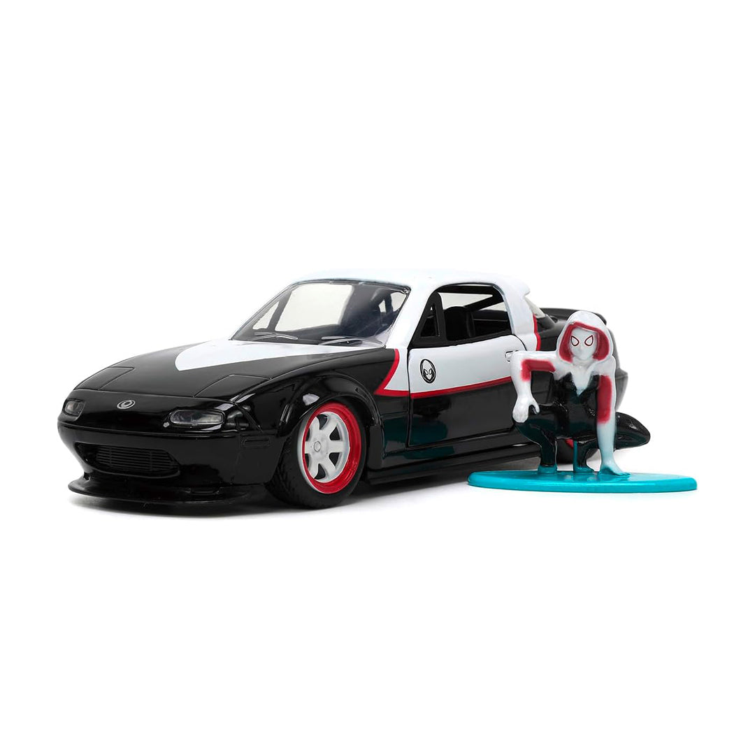 Marvel Ghost Spider Mazda Miata - Diecast Model Car with Figure