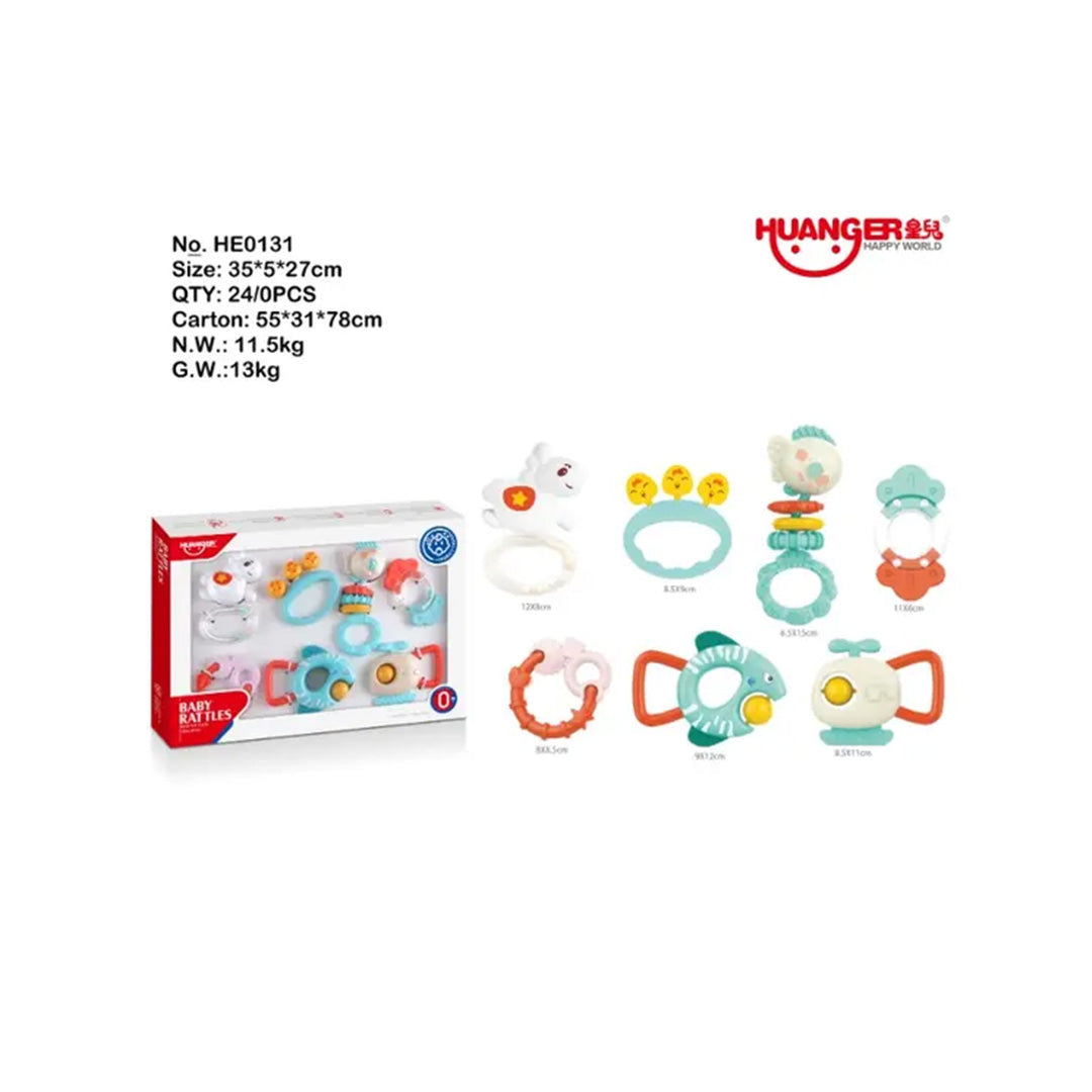 Huanger 7-Piece Baby Rattles & Teether Set - Infant Sensory Toy - Toyspry