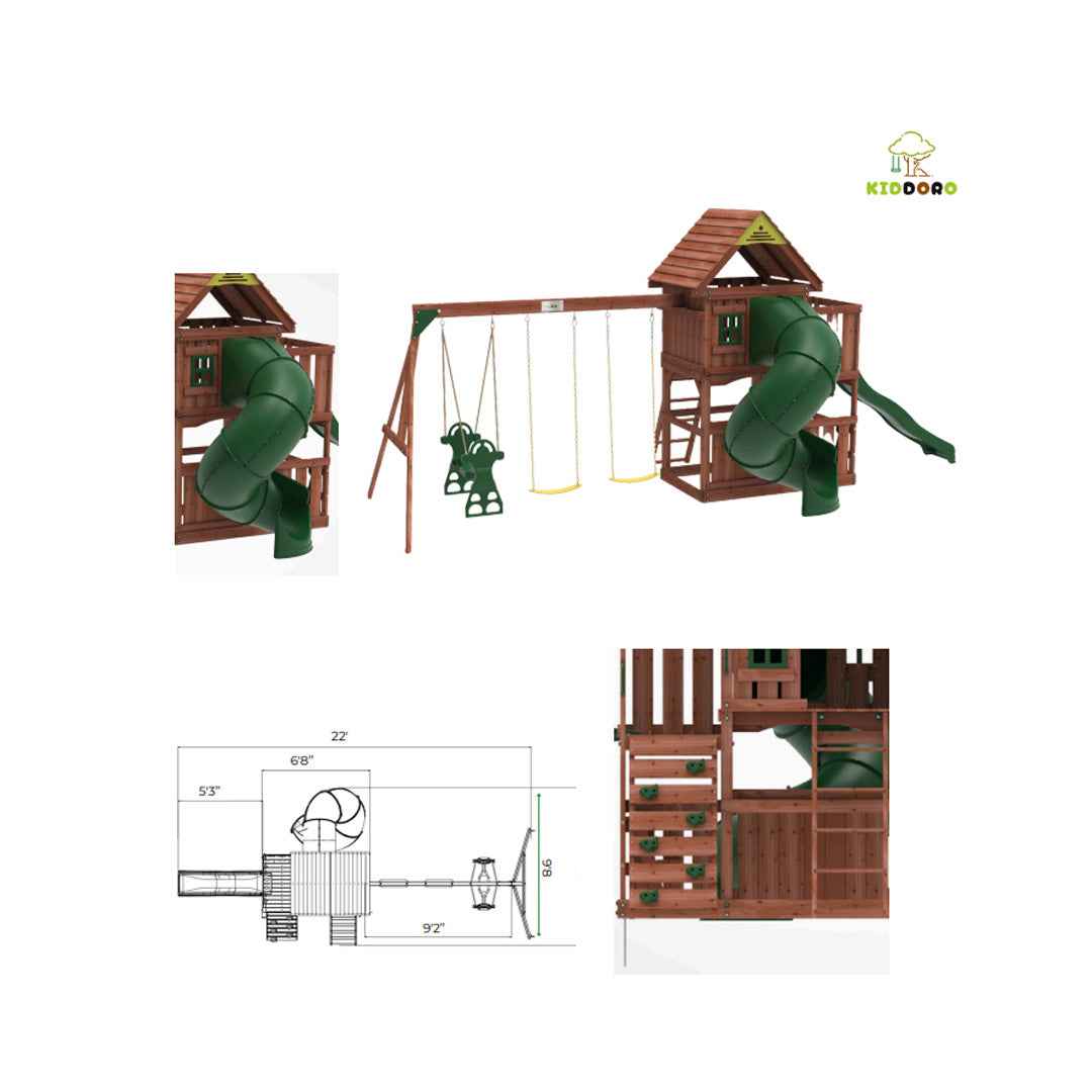 Kiddoro Little Heroes - Swing Set with Dual & Enclosed Tube Slides - Toyspry