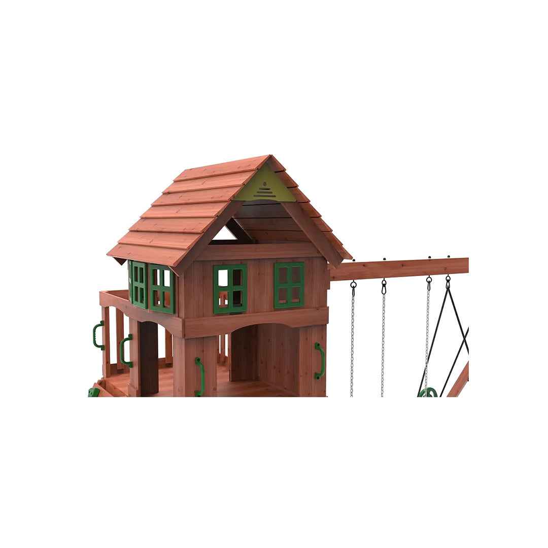 Kiddoro Playful Peaks - Wooden Treehouse Playground Swing Set - Toyspry