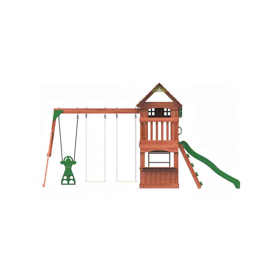 Kiddoro Playful Peaks - Wooden Treehouse Playground Swing Set