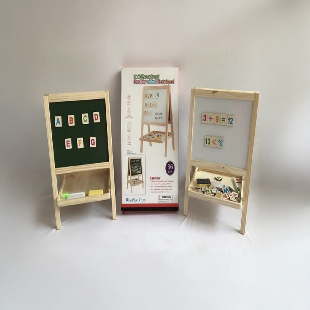 Kids 3-in-1 Double-Sided Easel with Magnetic & Chalk Boards - Toyspry