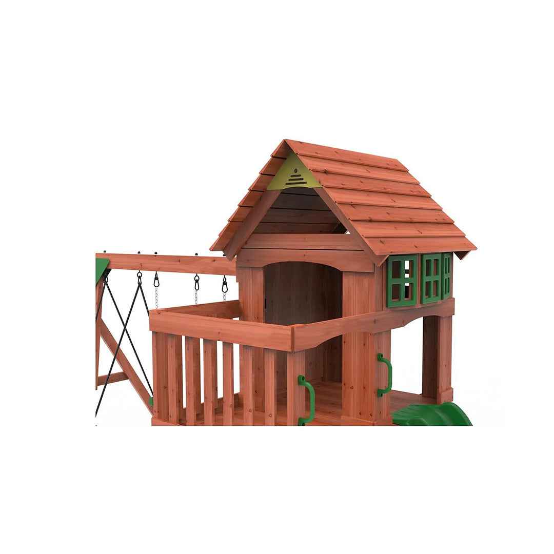 Kiddoro Playful Peaks - Wooden Treehouse Playground Swing Set - Toyspry