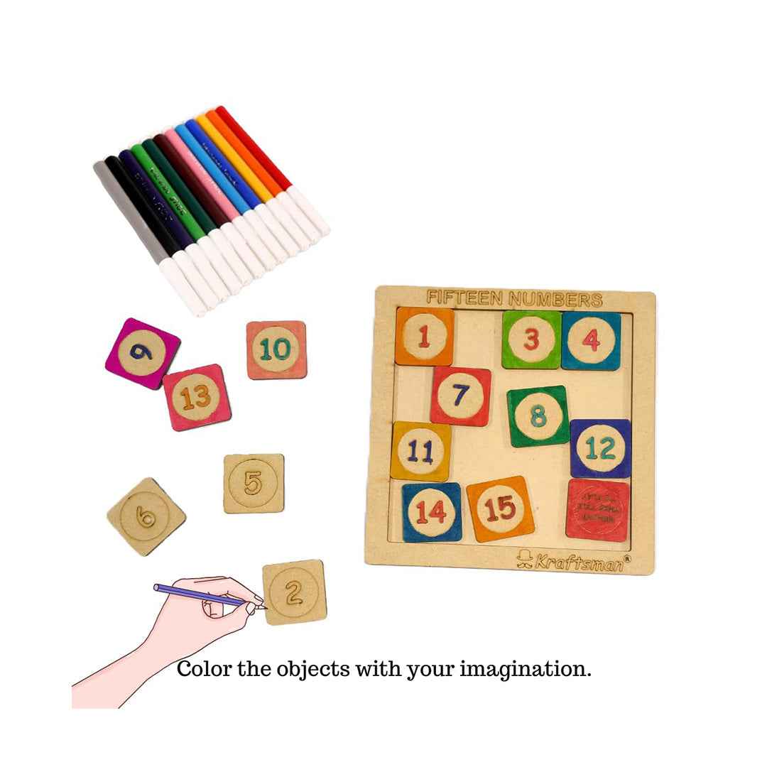 Kraftsman 15 Numbers Sliding Puzzle - Wooden Travel Game - Toyspry