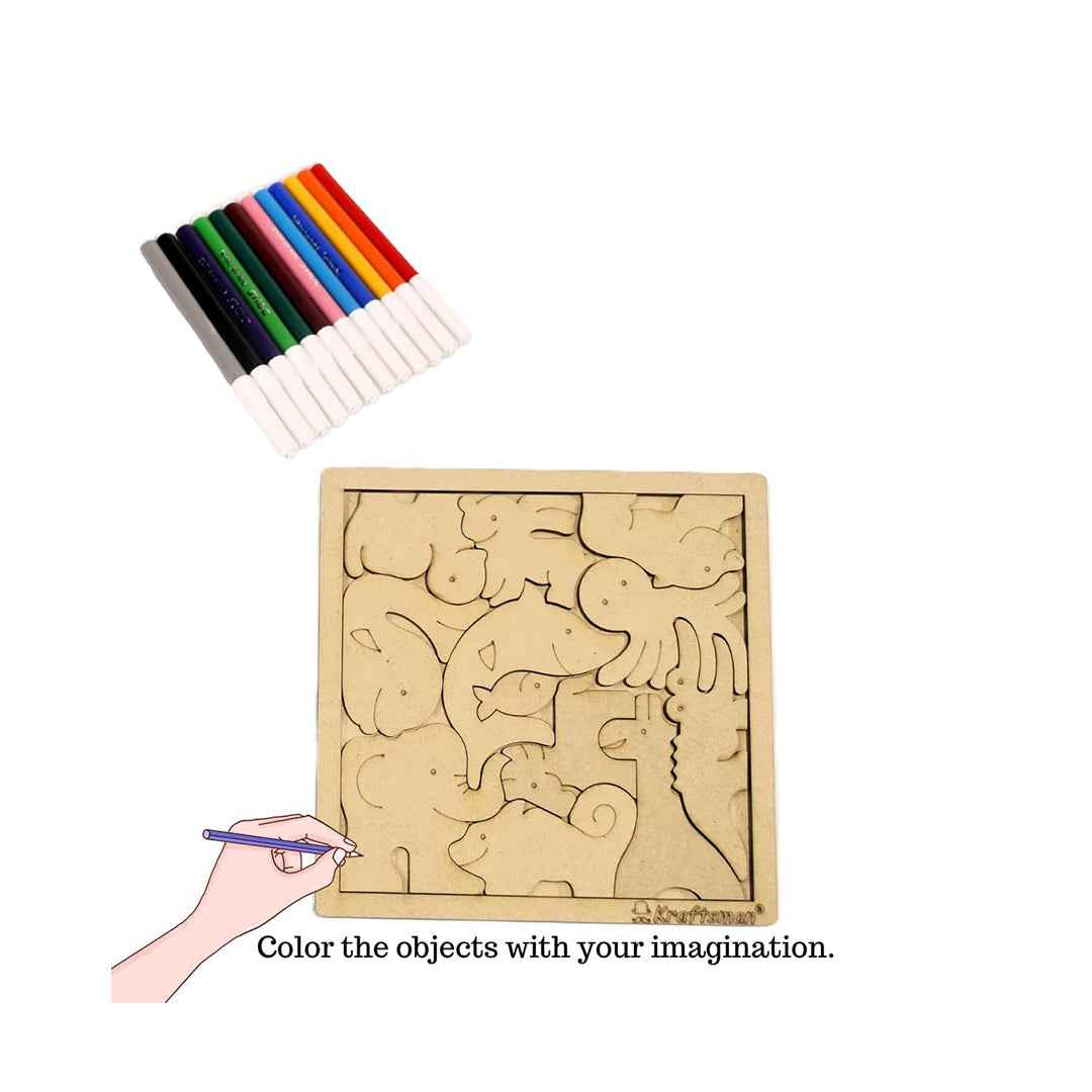 Kraftsman 12-Piece Animal Puzzle - DIY Color & Play Kit - Toyspry