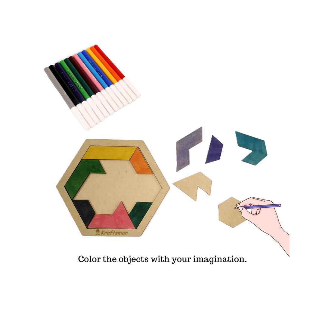 Kraftsman 11-Piece Hexagram Puzzle - DIY Color & Play Kit - Toyspry