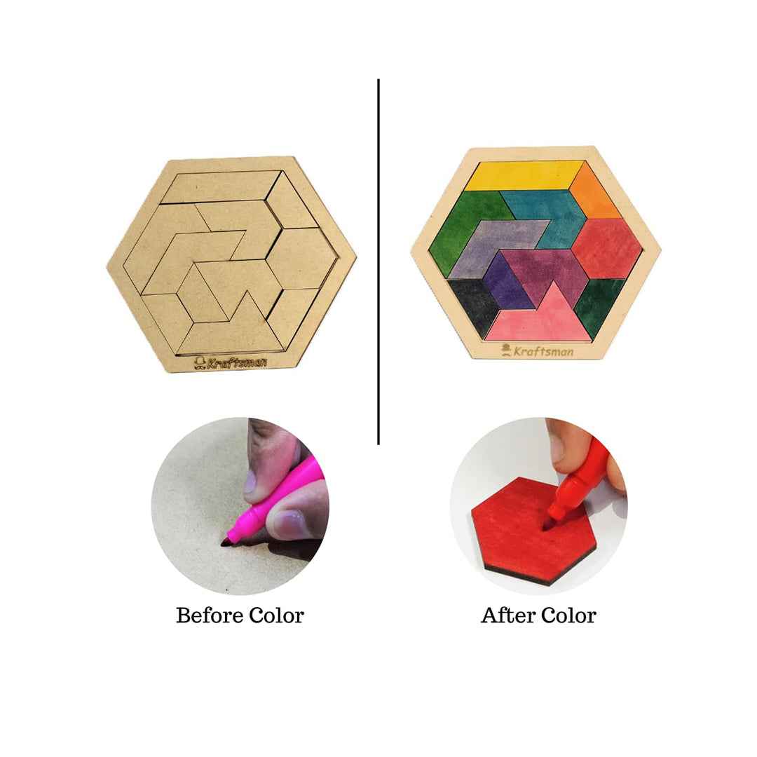 Kraftsman 11-Piece Hexagram Puzzle - DIY Color & Play Kit - Toyspry