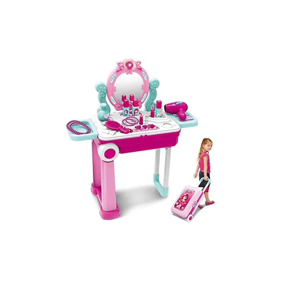 21-Piece Kids Makeup Set with Vanity Table & Trolley - Toyspry