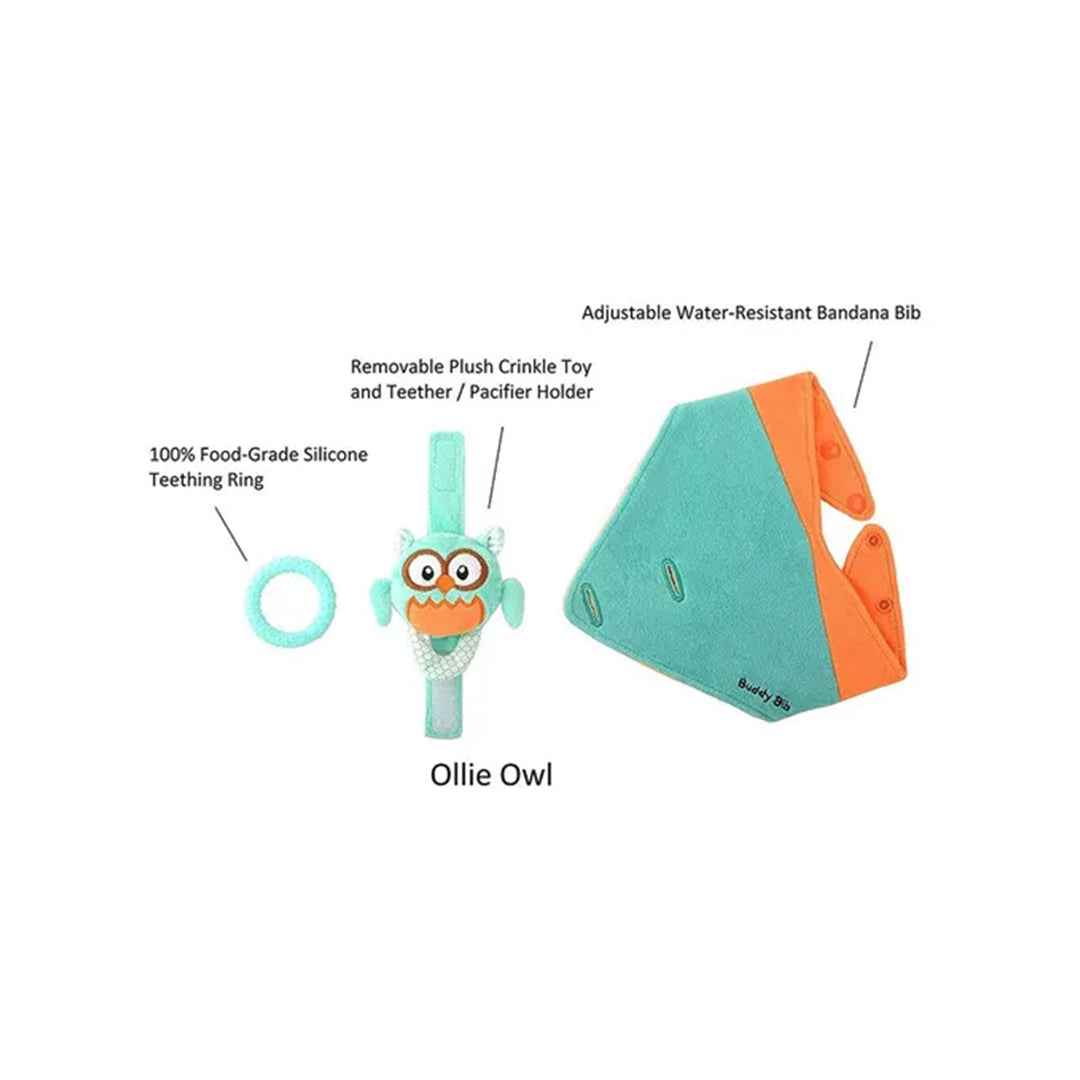 Malarkey Kids Teething Toy - 3-in-1 Ollie Owl Buddy Bib & Sensory Tool