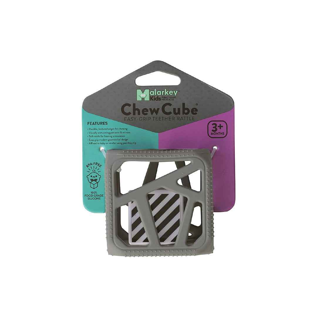 Malarkey Kids Chew Cube - Sensory Teether Rattle (Grey) - Toyspry
