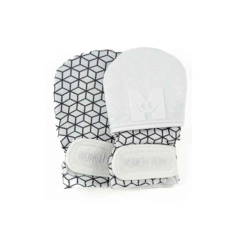 Malarkey Kids Munch Mitt Mini - Baby Teething Mitten (Black & White Geo)