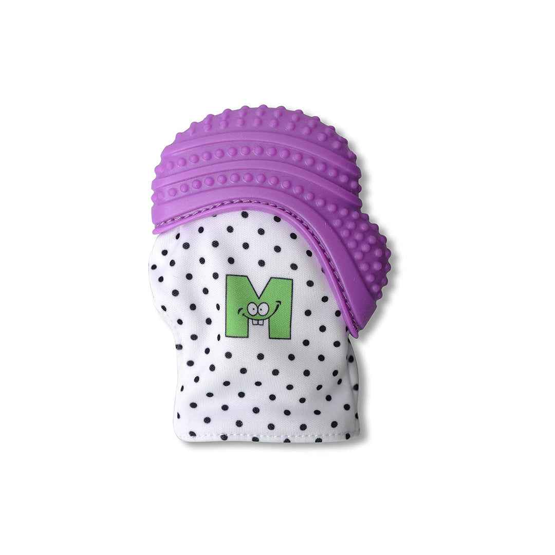 Malarkey Kids Munch Mitt - Baby Teething Mitten (Purple Polka Dots) - Toyspry