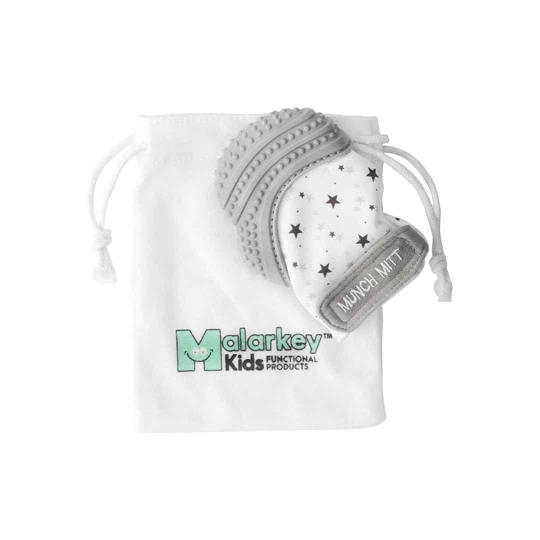 Malarkey Kids Munch Mitt - Baby Teething Mitten (Grey Stars) - Toyspry