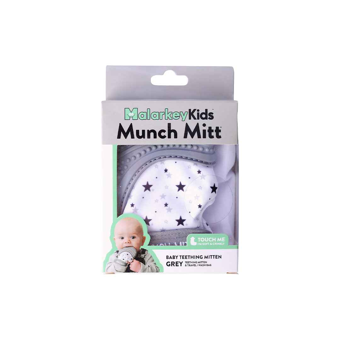 Malarkey Kids Munch Mitt - Baby Teething Mitten (Grey Stars)