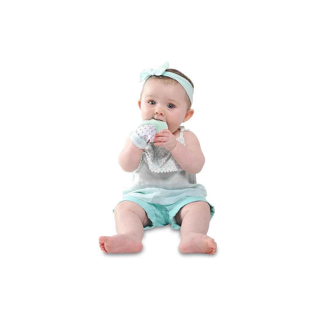Malarkey Kids Munch Mitt - Baby Teething Mitten (Mint Green Triangles)