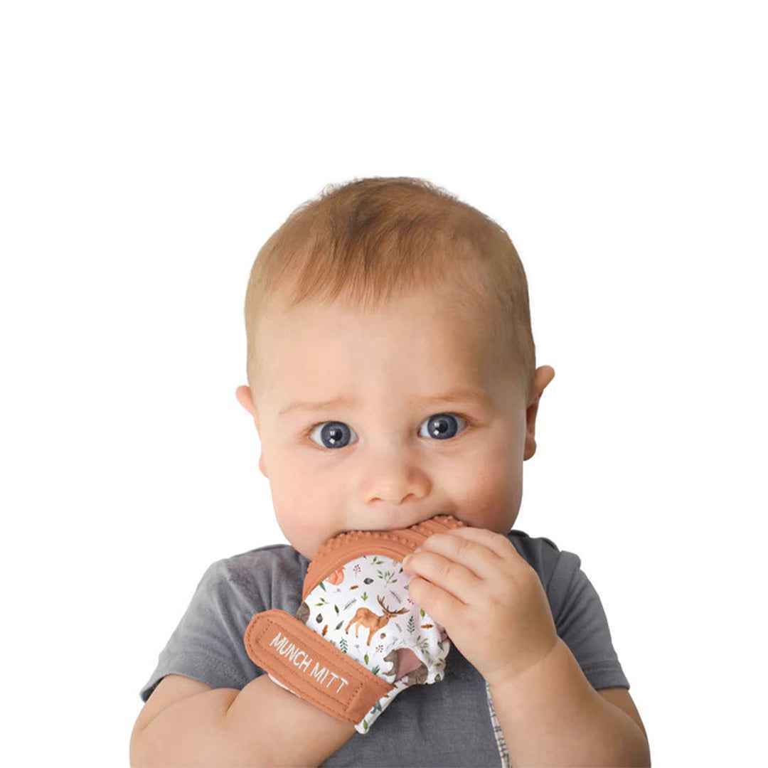 Malarkey Kids Munch Mitt - Baby Teething Mitten (Woodland Animal Brick) - Toyspry