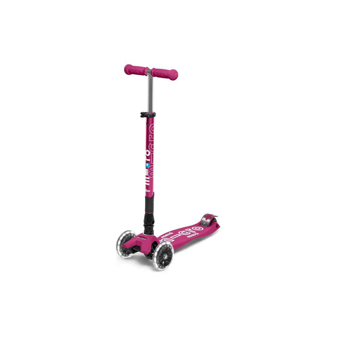 Micro Maxi Deluxe Foldable LED - 3-Wheel Kids Kick Scooter (Berry Red)