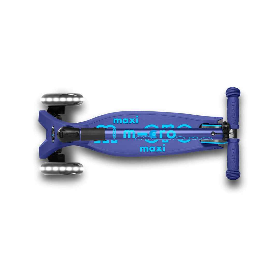 Micro Maxi Deluxe Foldable LED - 3-Wheel Kids Kick Scooter (Navy Blue) - Toyspry