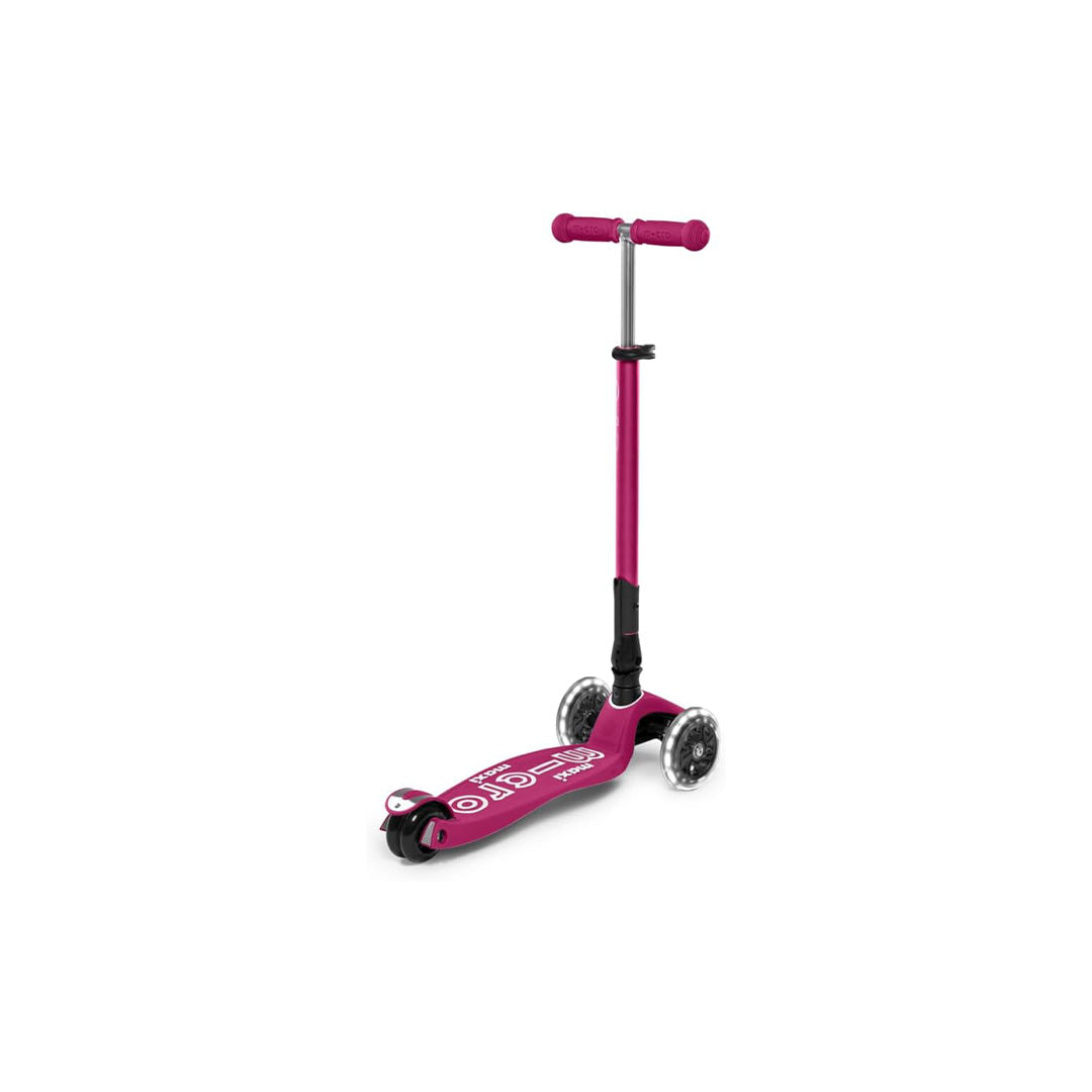 Micro Maxi Deluxe Foldable LED - 3-Wheel Kids Kick Scooter (Berry Red) - Toyspry