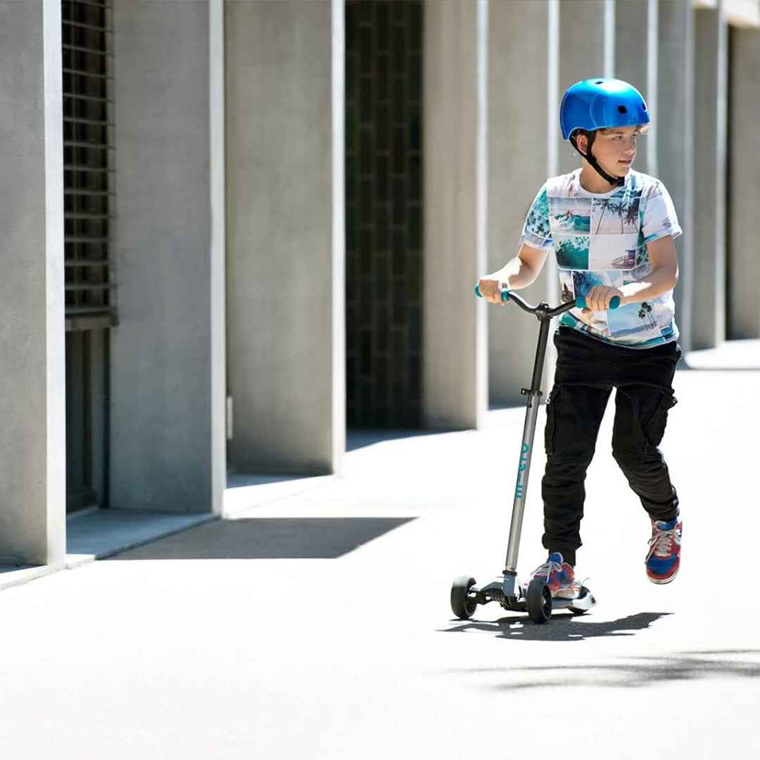 Micro Maxi Deluxe Pro - 3-Wheel Kids Kick Scooter (Grey/Aqua) - Toyspry
