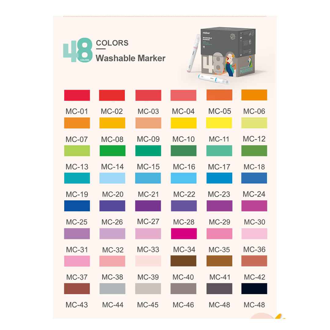 Mideer Washable Markers - 48 Colors Pack