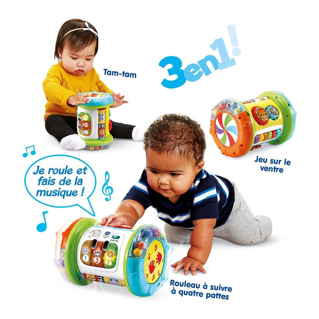 VTech 3-in-1 Magic Roller Tam-Tam - Musical Baby Crawling Drum - Toyspry