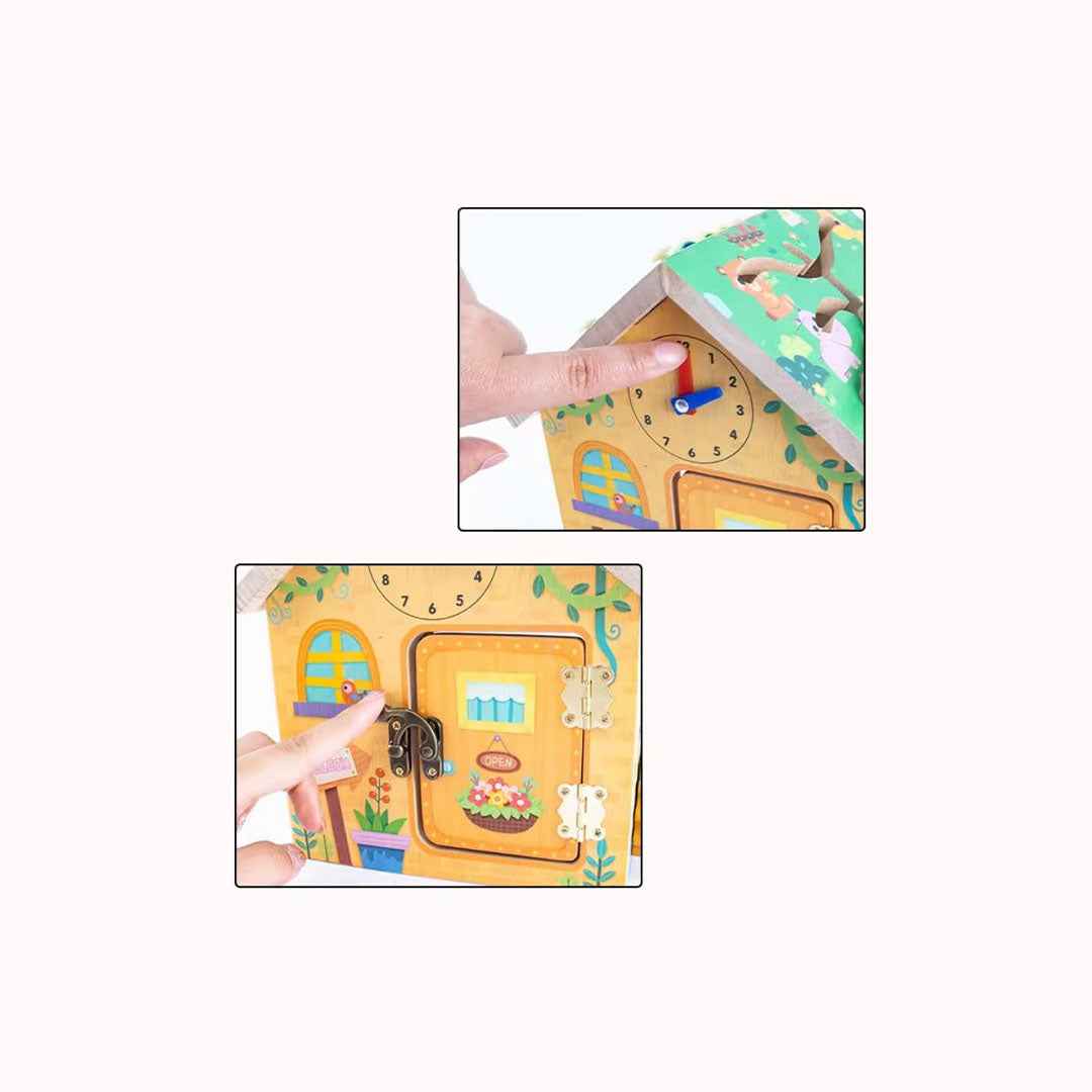 Wooden Activity Center Sensory Learning Toy House with Xylophone