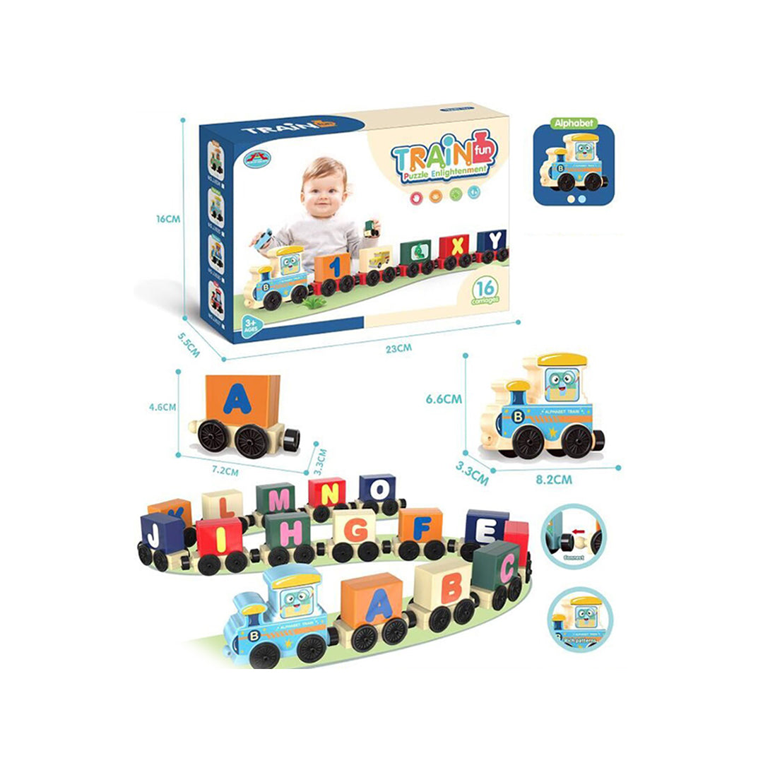 Wooden Alphabet Train Toy with Magnetic Letters & Building Blocks - Toyspry