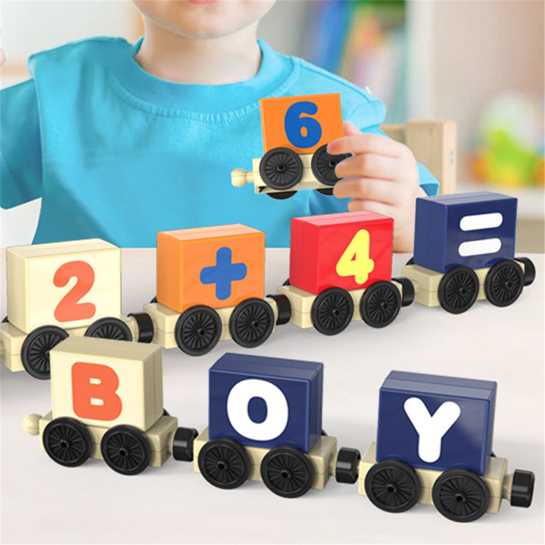 Wooden Alphabet Train Toy with Magnetic Letters & Building Blocks