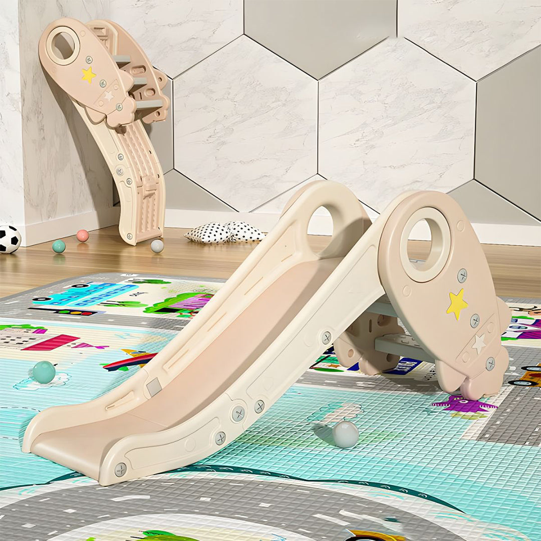 Foldable Indoor Toddler Rocket Slide in Apricot - Toyspry