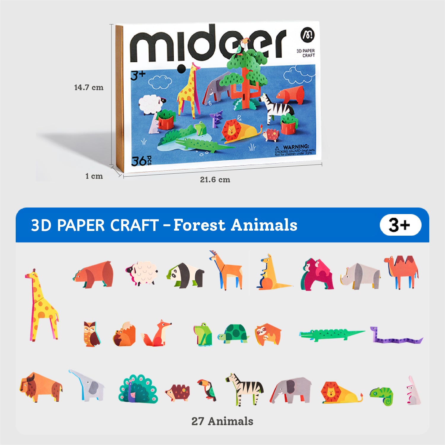 Mideer 3D Paper Craft Animals - 36 Pieces, No Glue