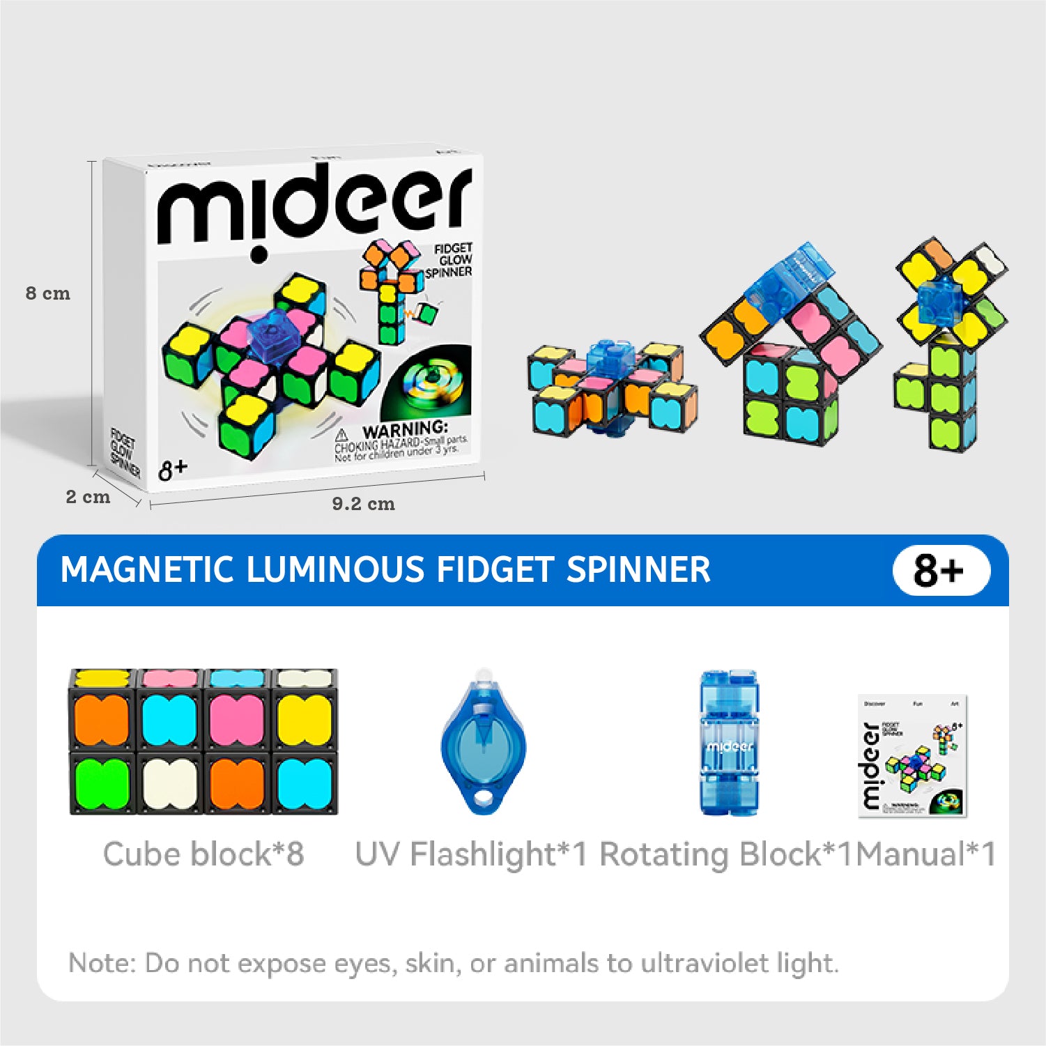 Mideer Magnetic Fidget Glow Spinner with UV Torch