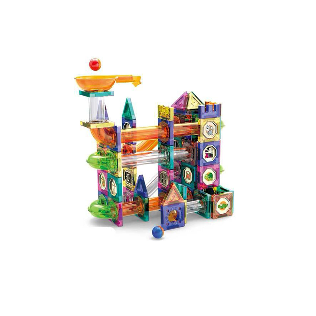 "Close-up of the colorful magnetic blocks in the Building Blocks Set"
