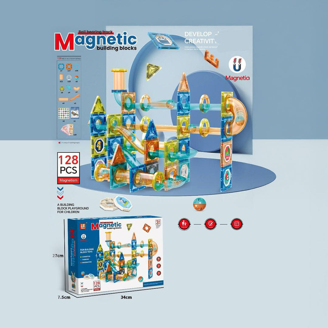 "128-Piece 3D Magnetic Building Blocks Set with packaging"