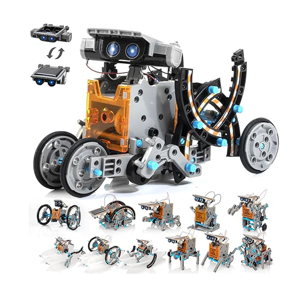 Green solar-powered Turtle Robot model with visible gears, built from the kit. Kit"