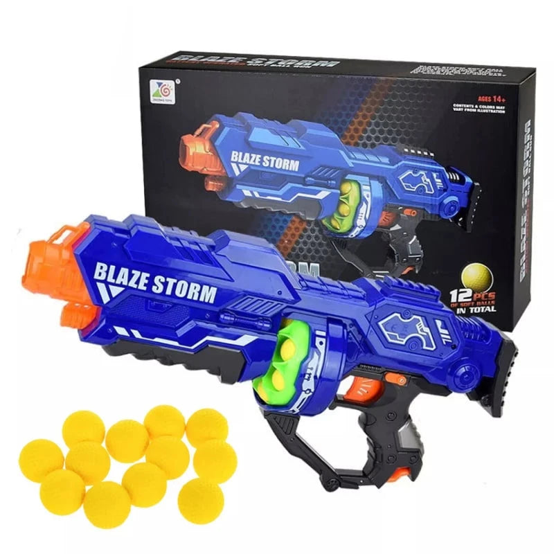 Blaze Storm Battery Operated Soft Ball Nerf Gun with 12 pcs Foam Balls | Soft Ball Toy Gun - Toyspry