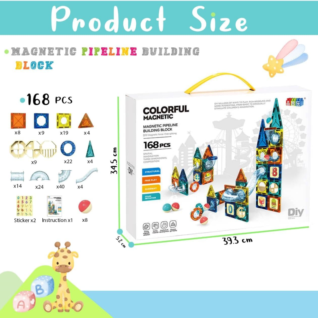 168-Piece Pipeline STEM Magnetic Building Blocks Set: STEM Toy for Creative Kids